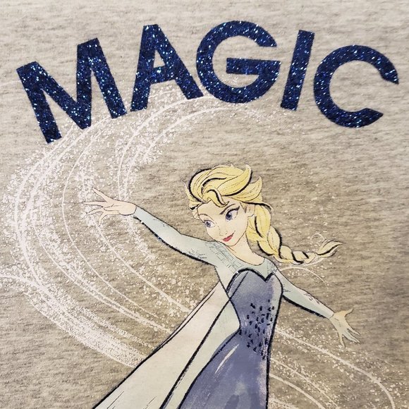 Disney's Elsa Blue Glitter Magic Light Heather Grey Crew Neck Long-Sleeve Shirt - Picture 5 of 5